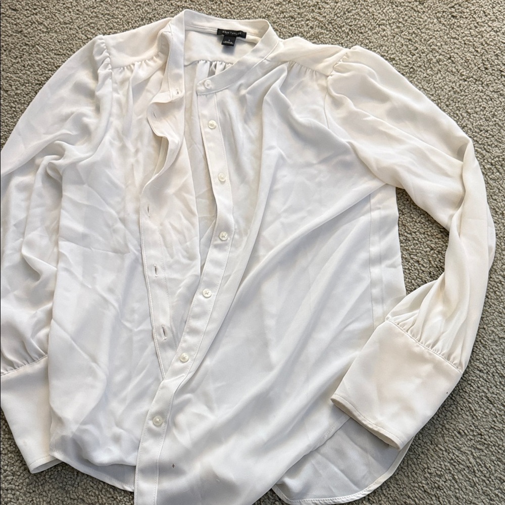 Ann Taylor White Long Sleeve Blouse